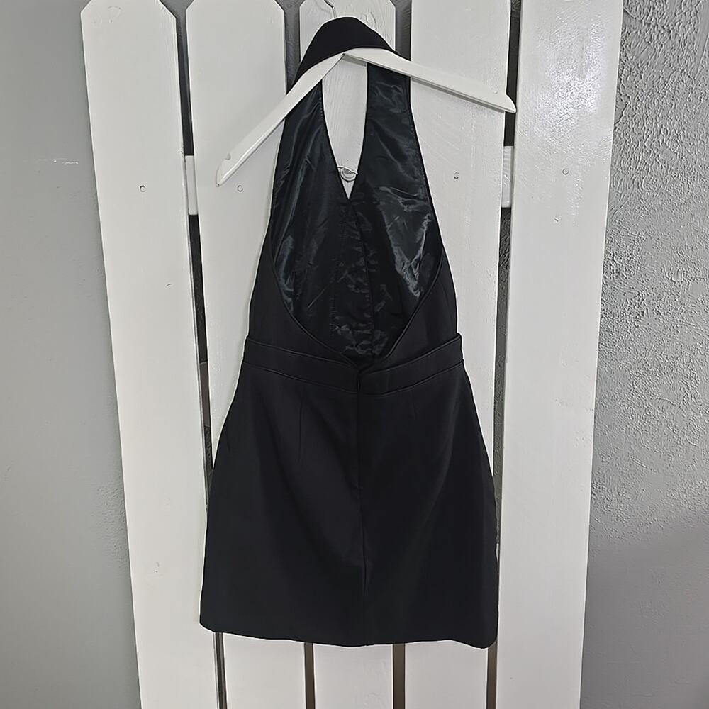 Commense Black Halter Mini Dress with Gold Accents - Picture 3 of 11